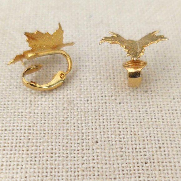 Clip on gold textured leaf earrings - Picture 5 of 6